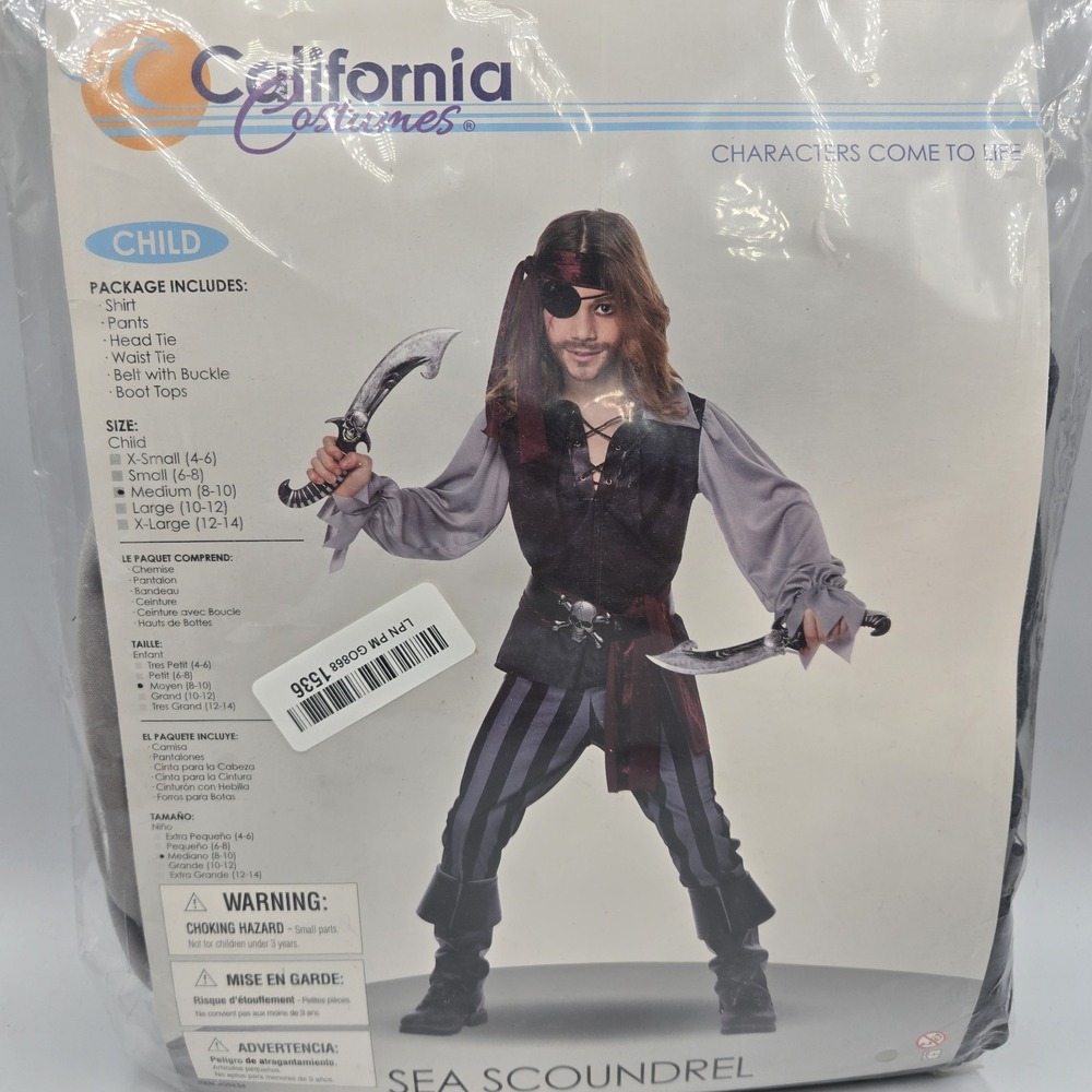 Sea Scoundrel Pirate Kid's Medium 8-10 Pirate Halloween Costume New California